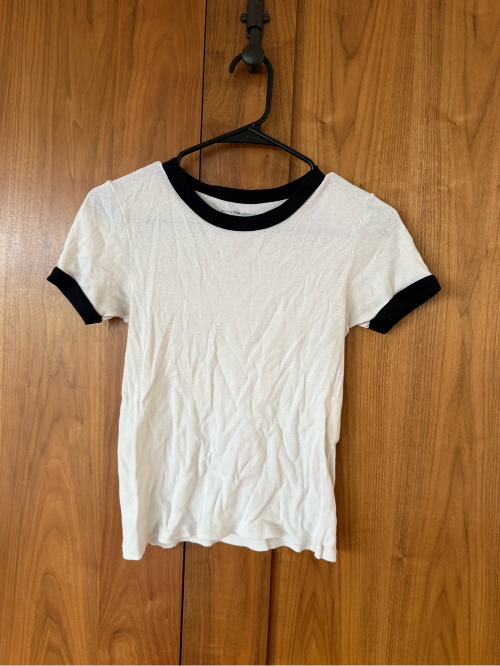 Brandy Melville White Short Sleeve Ringer Tee with Black Trim